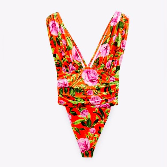 Zara Orange Floral Bodysuit/Size L/Brand New - Picture 1 of 6